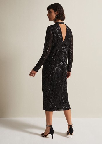 Phase Eight Cindy Sequin Dress Black Canada | WSGMPQ-674